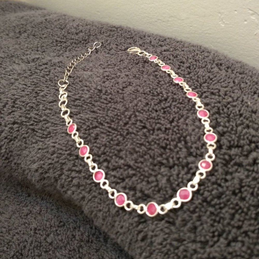 Solid silver and pink African ruby bracelet handmade Thailand
